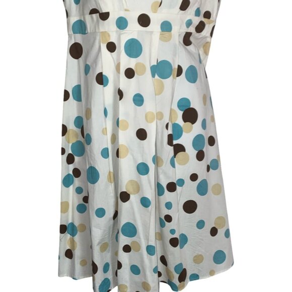 Sz.10*Tally Taylor*Off-White/Aqua/Brown "Circles"-Print Knee-Length Dress - Picture 3 of 7